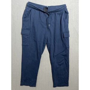Andrew Marc Men's Navy Blue Cargo Jogger Sweatpants Drawstring Fleece Size Large